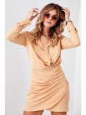 Rochie camasa wrap cu drapaj, bej 110537 - Magazin online - Boutique